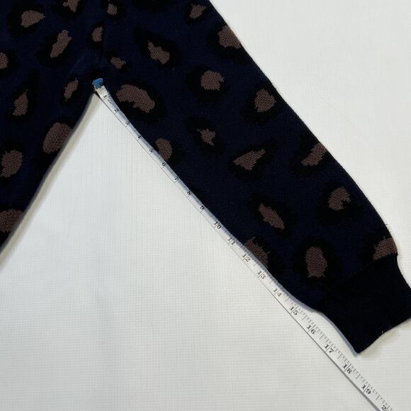 Zanerobe Sweater Mens XL Navy Blue Brown Leopard Animal Print Crewneck Cotton - Picture 9 of 9
